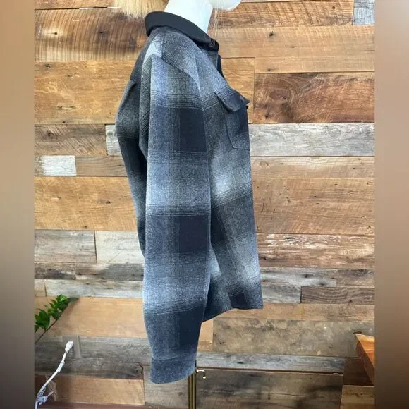 Roark Nordsman Classic Fit Charcoal Plaid Flannel Shirt Jacket w/ Elbow Patches - Picture 3 of 16